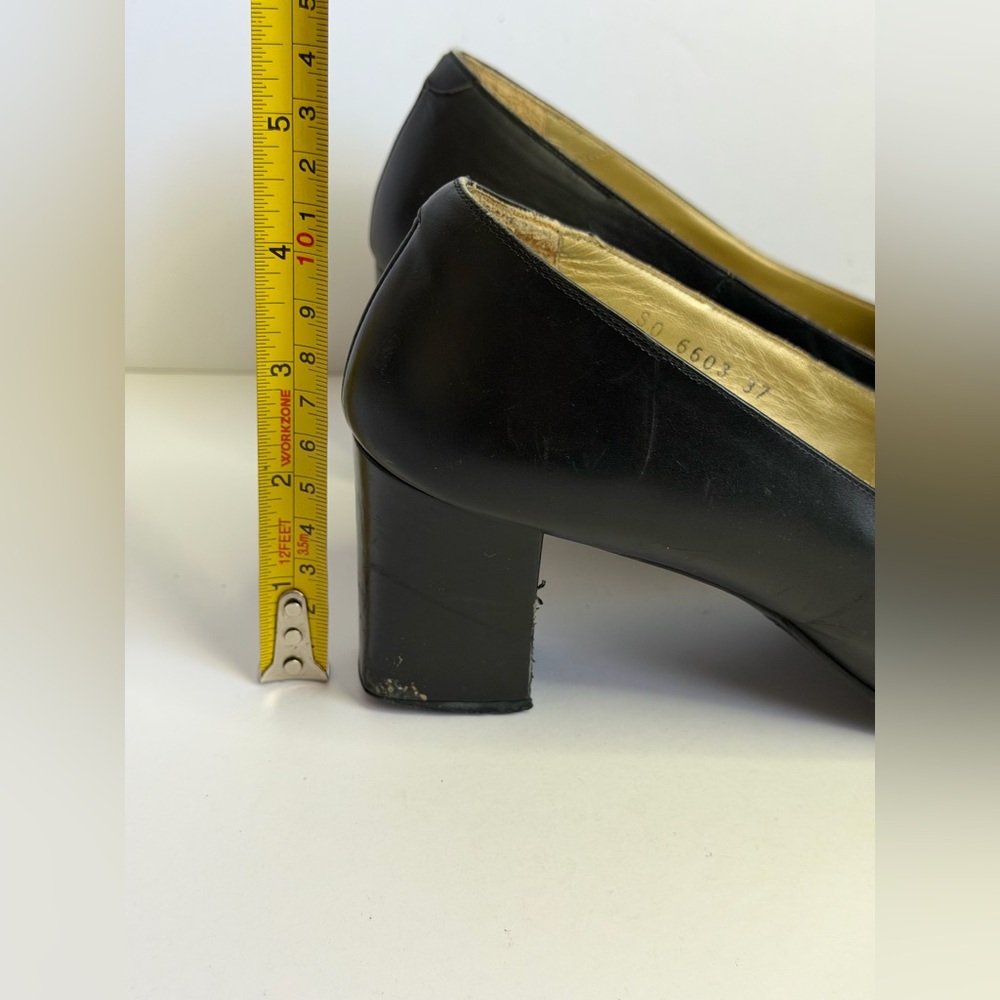 Yves Saint Laurent Black Leather Square-bow Block Heel Pumps Size 37 - Picture 4 of 11